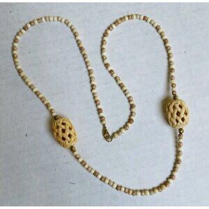 Georgeous Long Asian Theme Carved Disk Bead Necklace